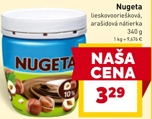 Nugeta lieskovooriešková, arašidová nátierka