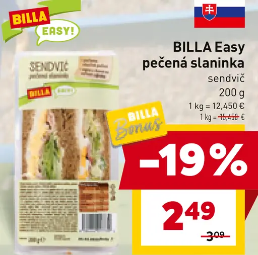 BILLA Easy sendvič pečená slaninka