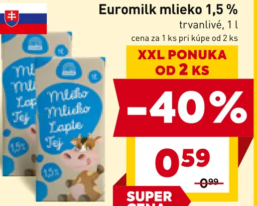 Euromilk mlieko 1,5 %