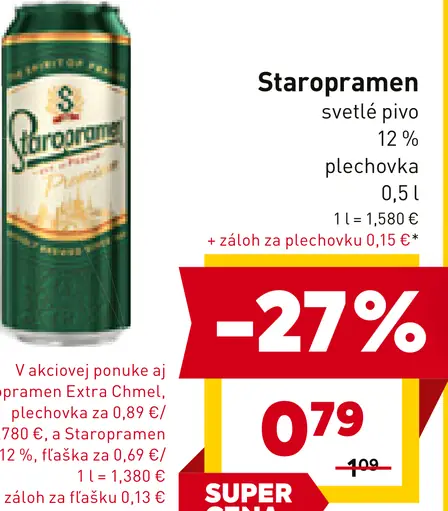 Staropramen Nealko pivo nealkoholické svetlé plechovka