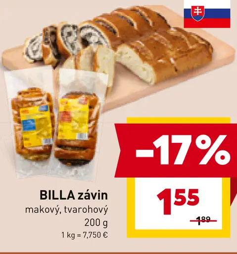 BILLA závin makový, tvarohový