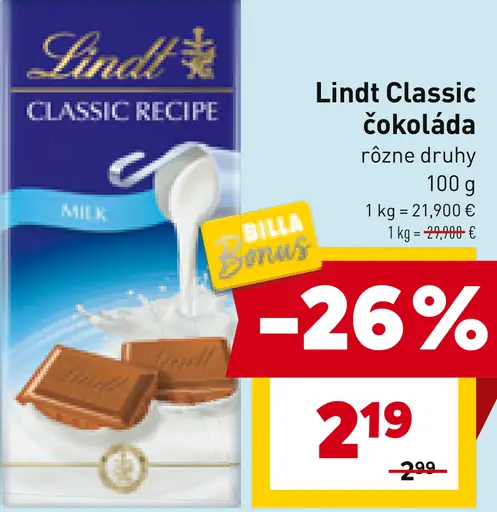 Lindt classic čokoláda