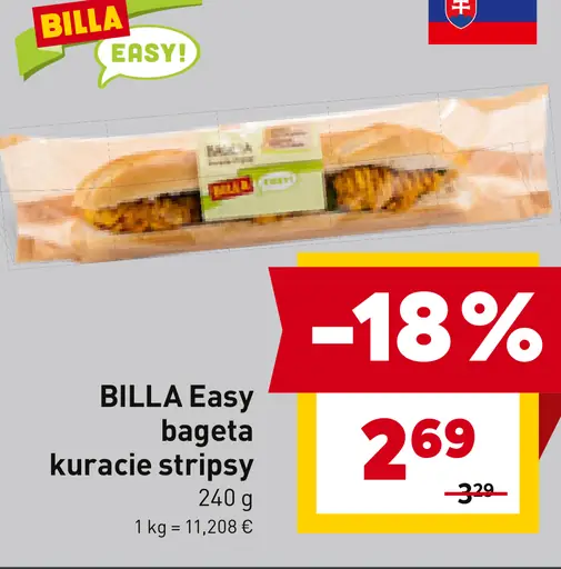 BILLA Easy bageta kuracie stripsy