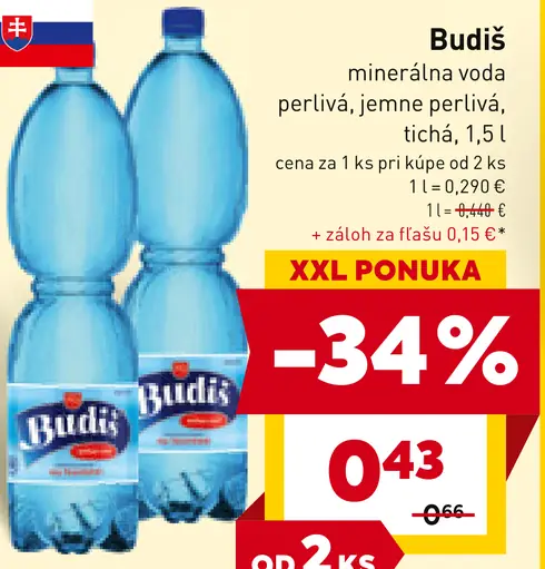 Budiš minerálna voda perlivá, jemne perlivá, tichá