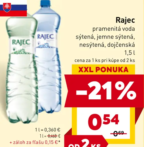 Rajec pramenitá voda sýtená, jemne sýtená, nesýtená, dojčenská