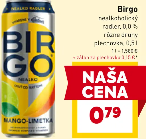 Birgo nealkoholický radler plechovka