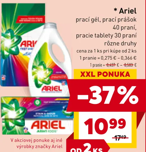 Ariel prací gél, prášok, pracie tablety