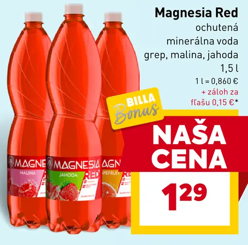 Magnesia Red ochutená minerálna voda grep, malina, jahoda