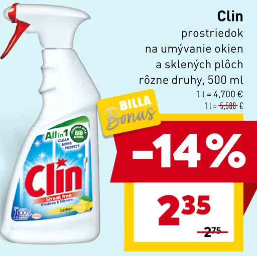 Clin prostriedok na umývanie okien a sklenených plôch