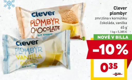 Clever plombyr zmrzlina v kornútku čokoláda, vanilka