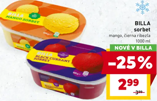 BILLA sorbet mango, čierna ríbezľa