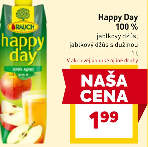 Happy Day 100% jablkový džús, jablkový džús s dužinou