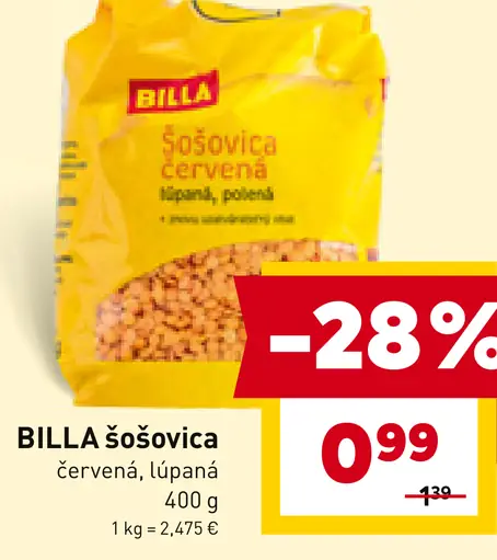BILLA šošovica červená lúpaná