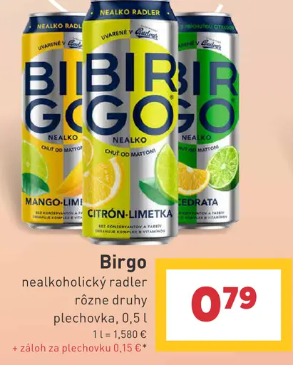 Birgo nealkoholický radler plechovka