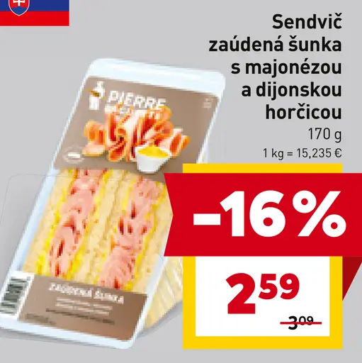 Sendvič zauzená šunka s majonézou a dijonskou horčicou