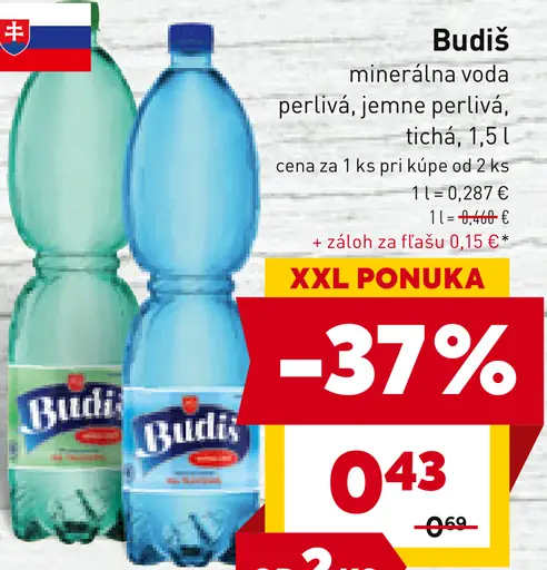 Budiš minerálna voda perlivá, jemne perlivá, tichá