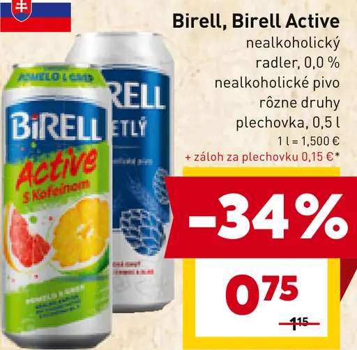 Birell Birell Active nealkoholický radler
