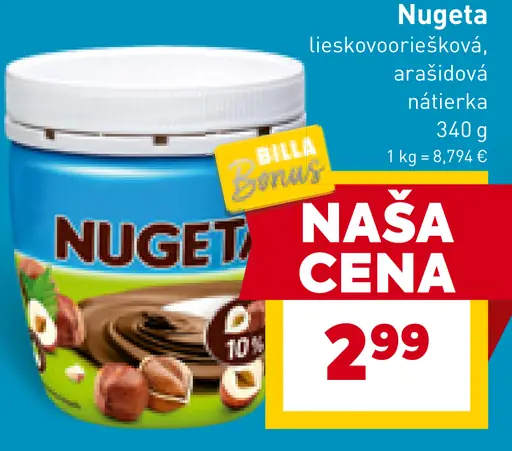Nugeta lieskovooriešková, arašidová nátierka