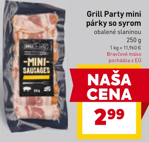 Grill Party mini párky so syrom obalené slaninou