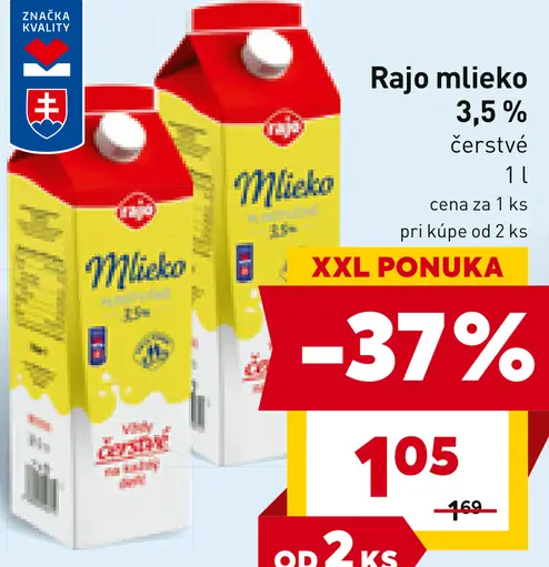 Rajo Mlieko polotučné 1,5%