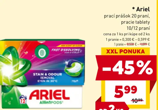 Ariel prací gél, prášok, pracie tablety