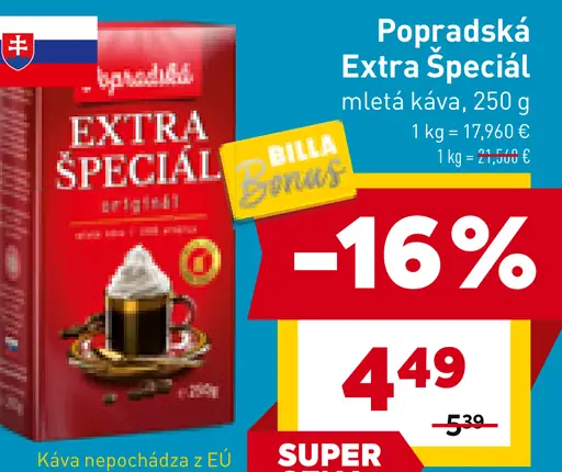Popradská Extra špeciál originál mletá káva