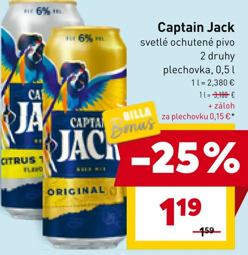 Captain Jack svetlé chutné pivo plechovka