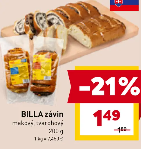 BILLA závin makový, tvarohový