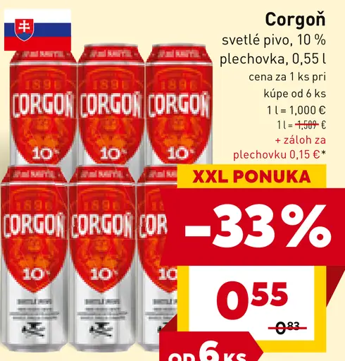 Corgoň 10% svetlé výčapné pivo plechovka