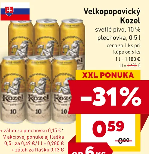 Velkopopovický Kozel svetlé pivo plechovka
