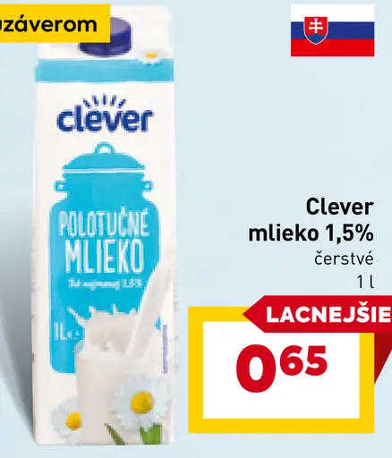 Clever polotučné mlieko 1,5%