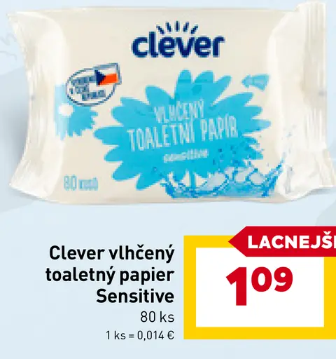 Clever vlhčený toaletný papier Sensitive