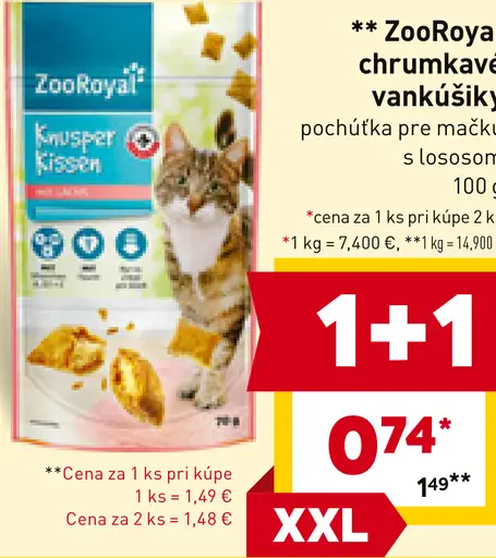 ZooRoyal chrumkáve vankúšiky pochúťka pre mačky s lososom