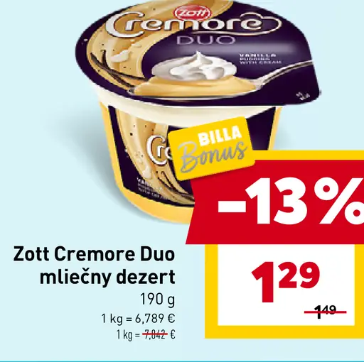 Zott Cremore Duo mléčný dezert