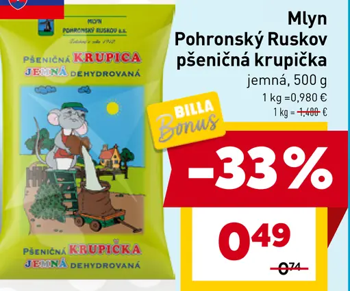 Mlyn Pohronský Ruskov Krupica pšeničná hrubá
