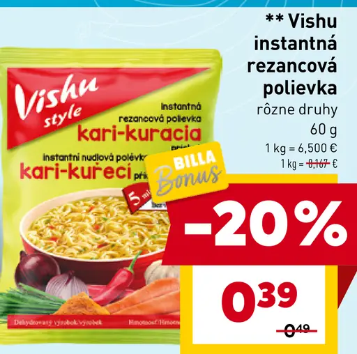 Vishu instantná rezancová polievka kari-kuracia