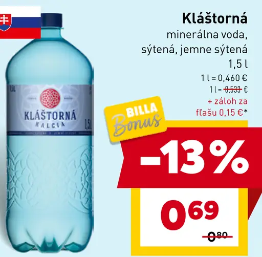 Kláštorná minerálna voda sytená jemne