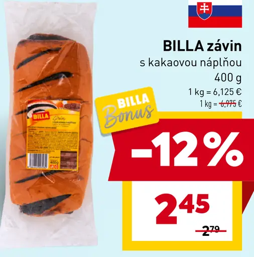 BILLA závin s kakaovou náplňou