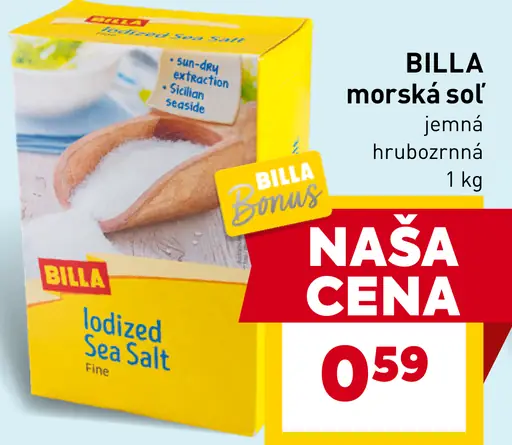 BILLA morská soľ jemná hrubozrnná