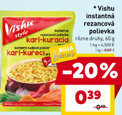 Vishu instantná rezancová polievka kari-kuracia