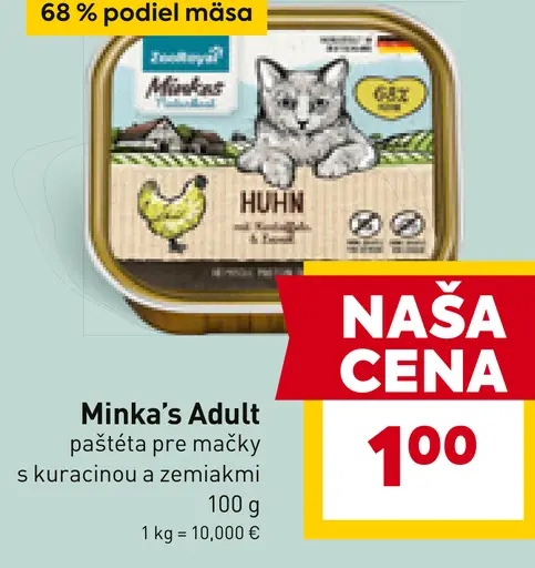 Minka's Adult paštéta pre mačky s kuracinou a zemiakmi