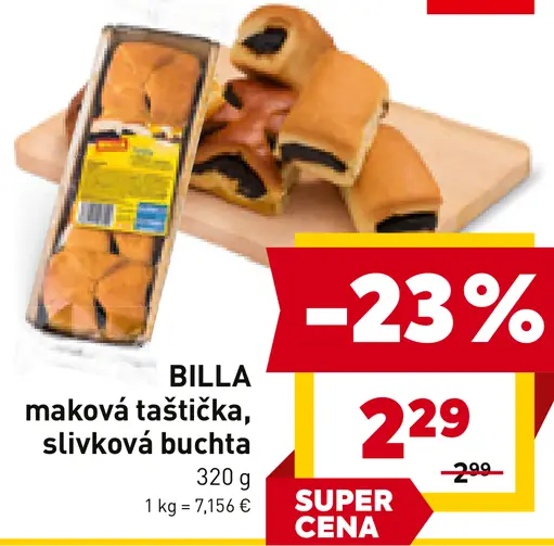 BILLA maková taštička, slivková buchta