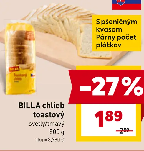 BILLA chlieb toastový svetlý/tmavý
