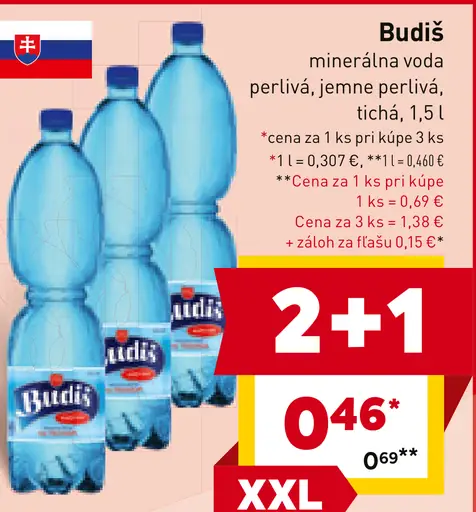Budiš minerálna voda perlivá, jemne perlivá, tichá