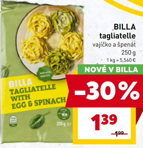 BILLA tagliatelle vajíčko a špenát