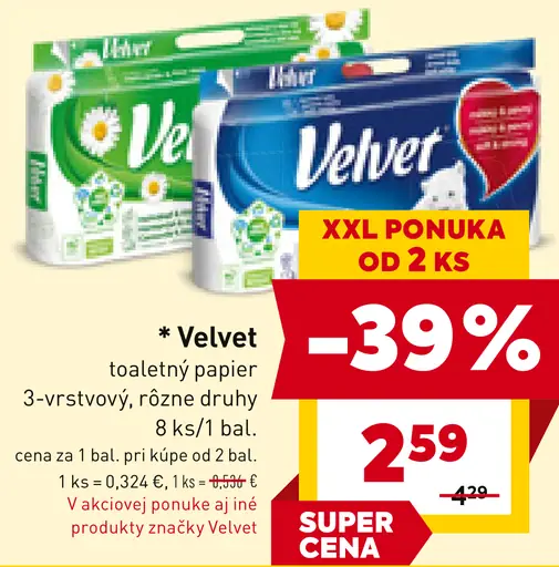 Velvet toaletný papier