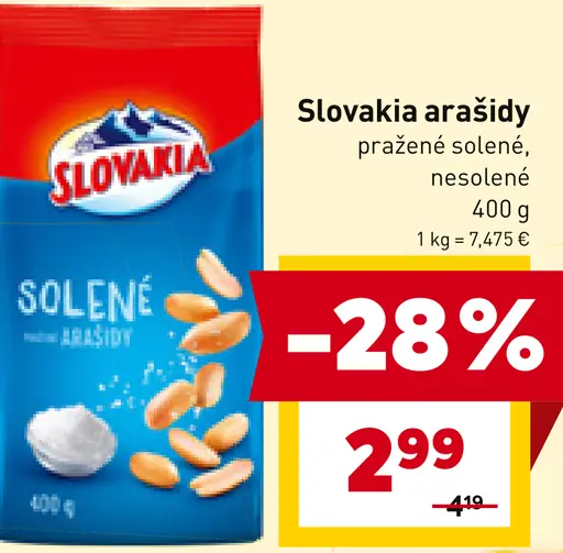 Slovakia Arašidy pražené solené