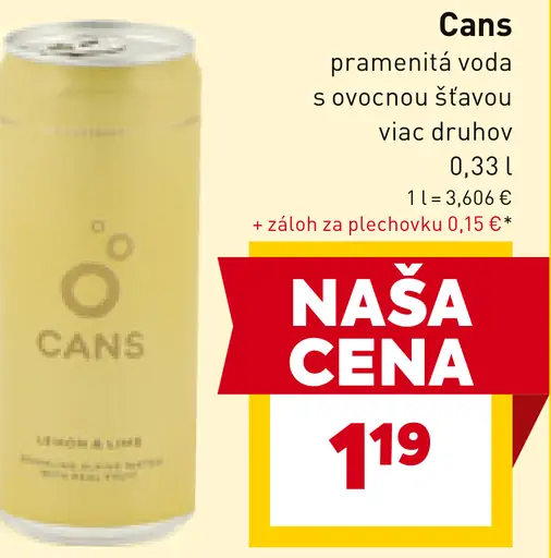 Cans pramenitá voda s ovocnou šťavou