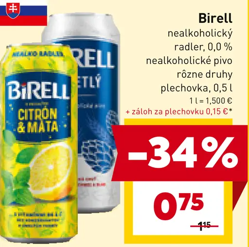 Birell nealkoholický radler citrón & mäta plechovka
