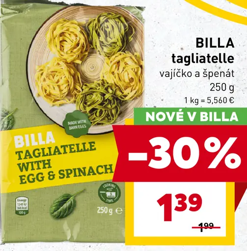 BILLA tagliatelle vajíčko a špenát